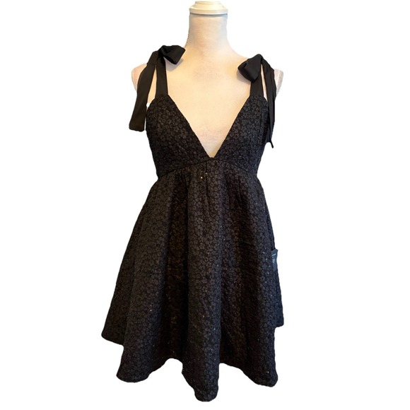 Lulus NWT Darling Composure Black Jacquard Sequin Ribbon‎ Tulle Mini Dress Sz M - Picture 1 of 11